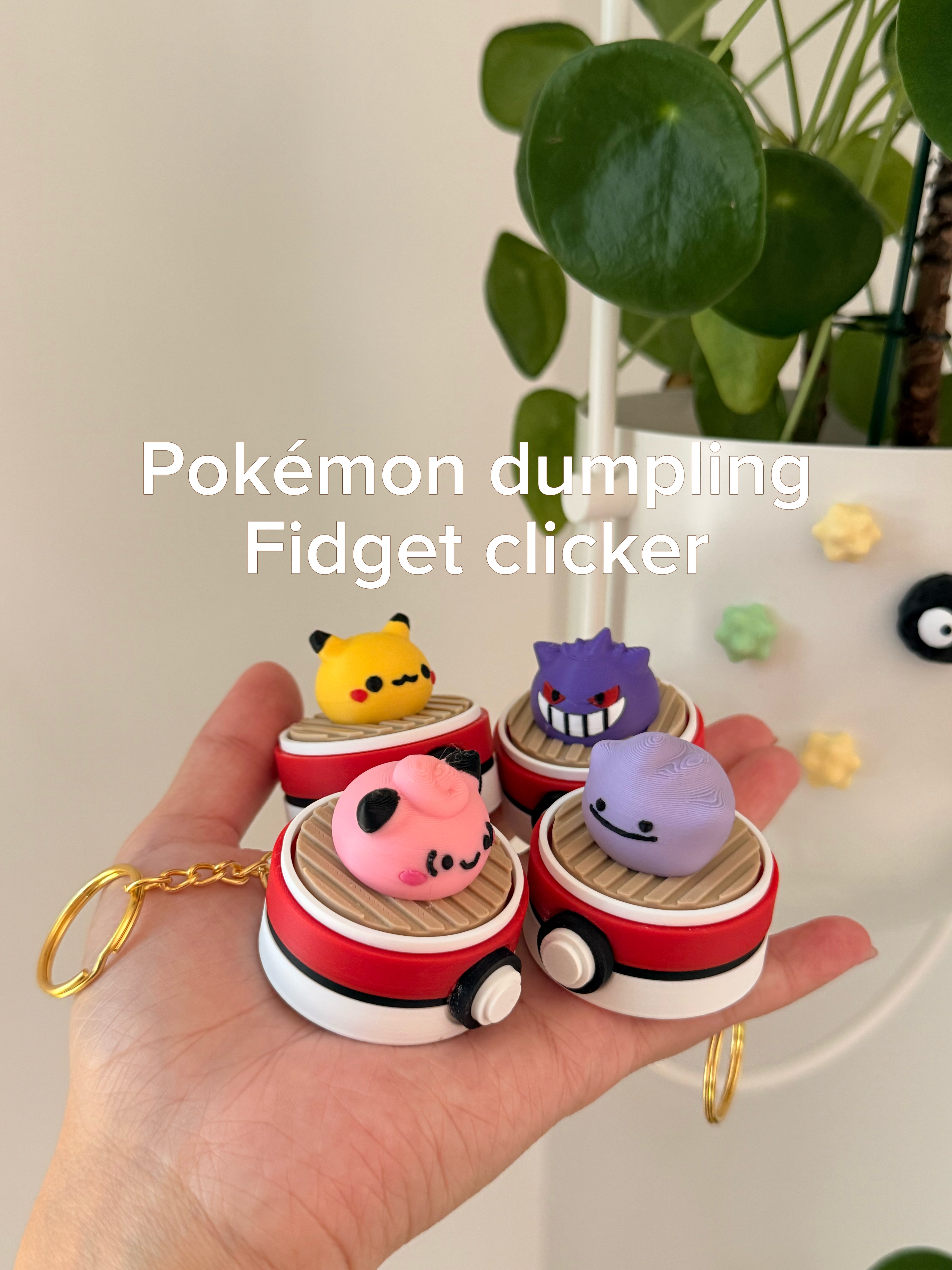Pokémon Dim Sum Clicker Keychain | 3D Printed Fidget Keychain | Pikachu, Ditto, Gengar, Jigglypuff, Rayquaza | Cute Desk Toy Gift