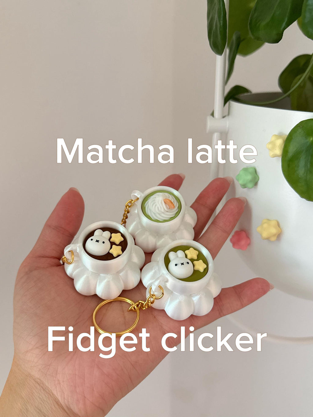 3D Printed Latte Fidget Clicker Keychain | Kawaii Bunny, Matcha, Coffee Desk Toy __etsy:8148650970