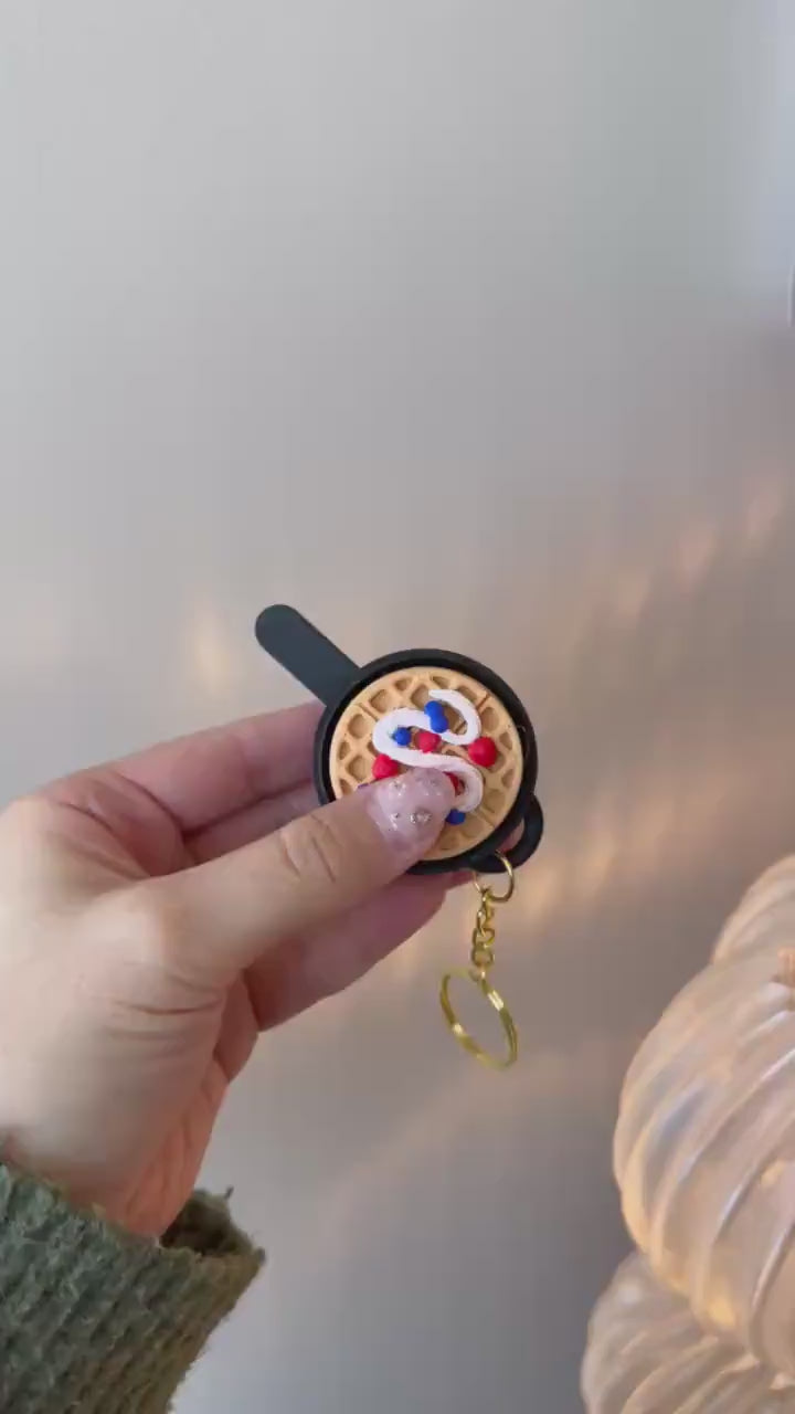 3D Printed Waffle Fidget Clicker Keychain | Raspberry, Blueberry, Banana Toppings (Silent/Clicky)